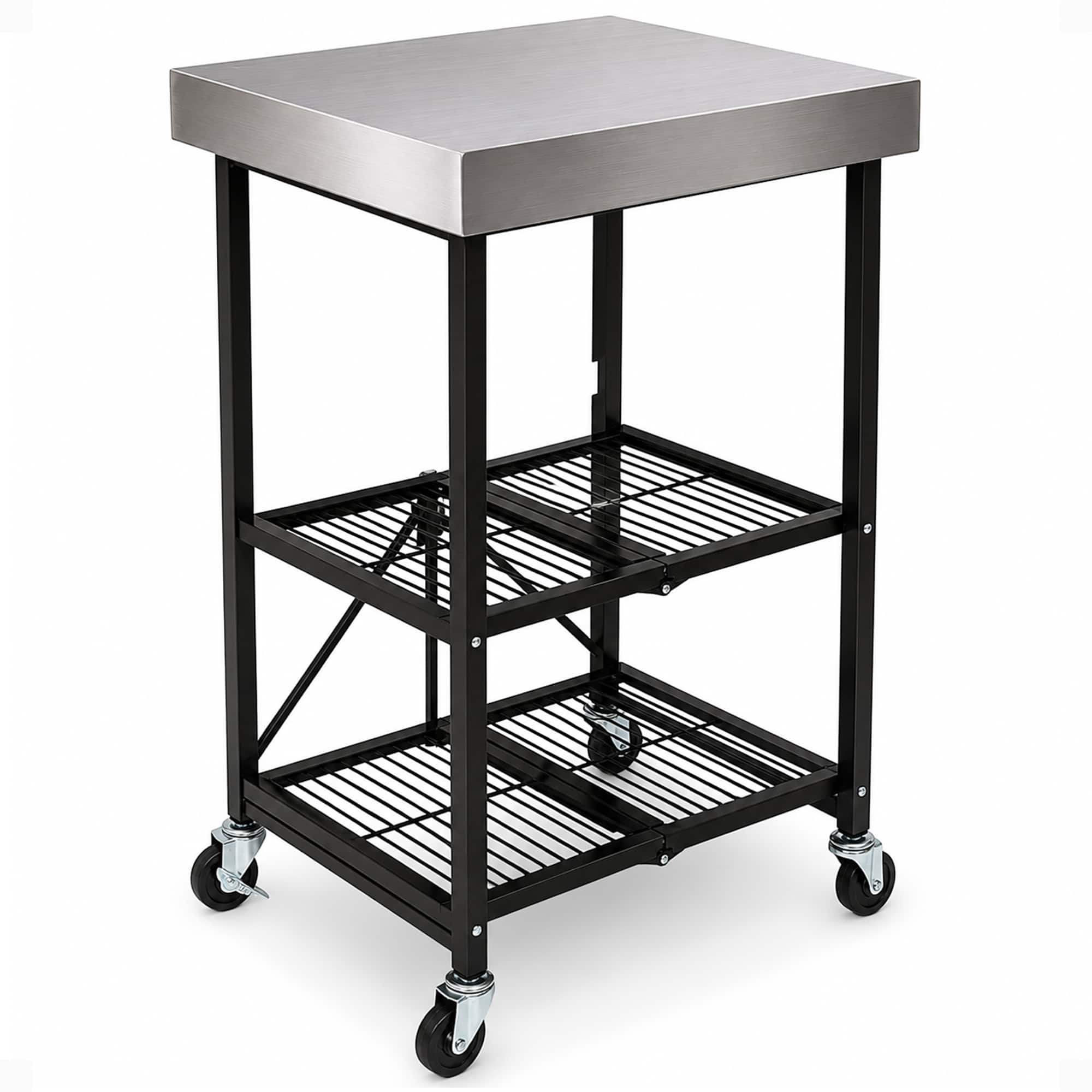 Front. Origami - Origami RBT Fully Stainless Steel Foldable Kitchen Cart with 4 Wheels, Black - Black.