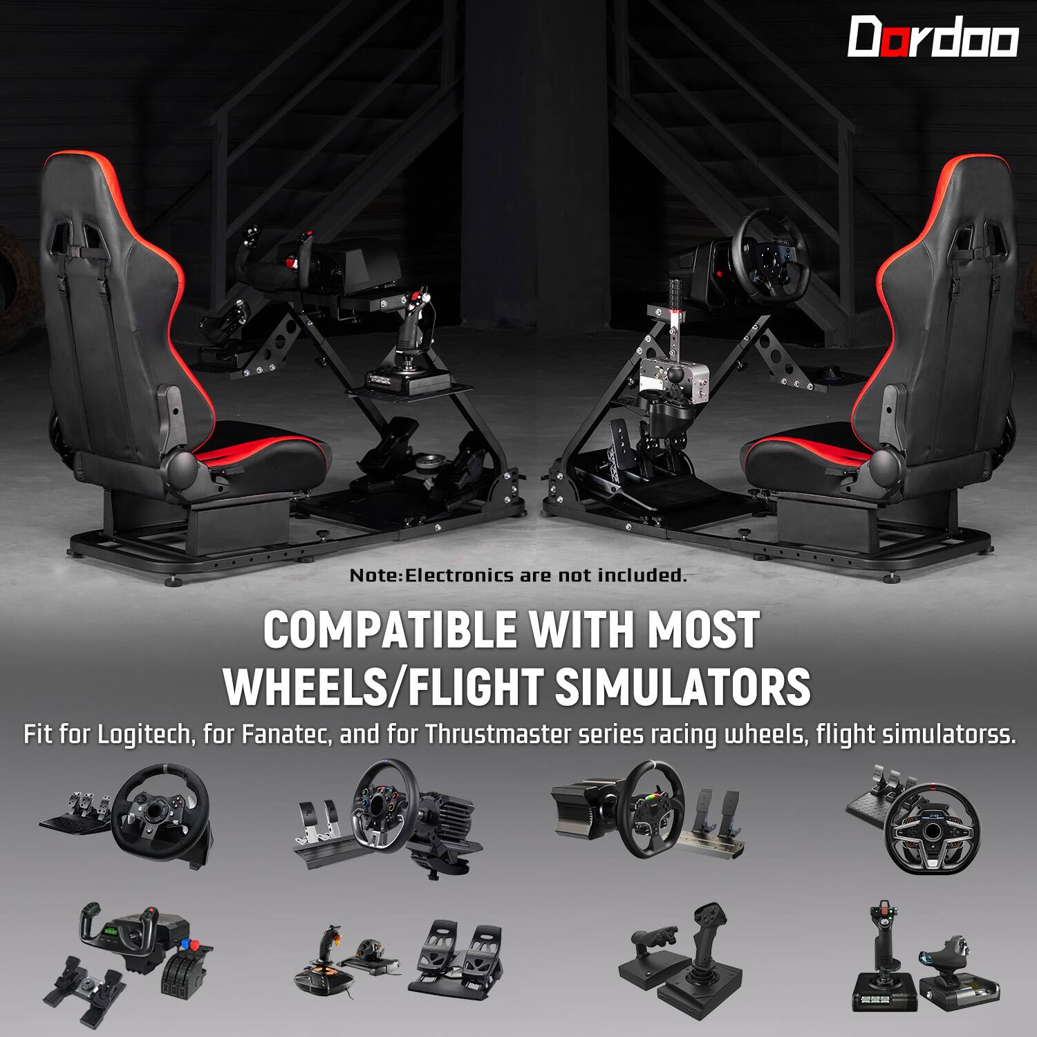 Dordoo

Note: Electronics are not included. COMPATIBLE WITH MOST WHEELS/FLIGHT SIMULATORS Fit for Logitech, for Fanatec, and for Thrustmaster series racing wheels, flight simulators.