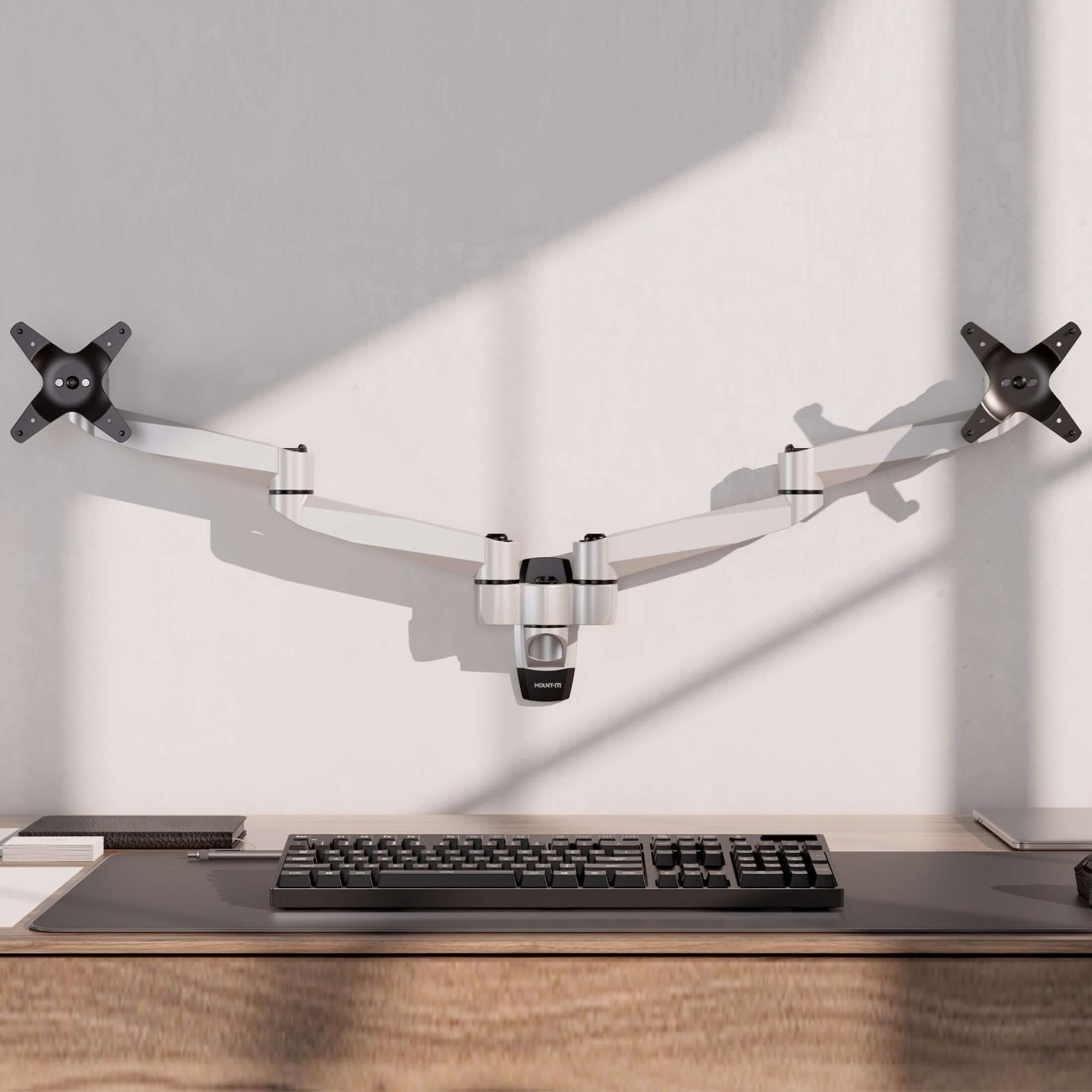 Alt View 4. Mount-It! - CLiX Series Full Motion Dual Monitor Wall Mount for 13"-34" Screens, Swivel & Tilt, Silver - Silver.