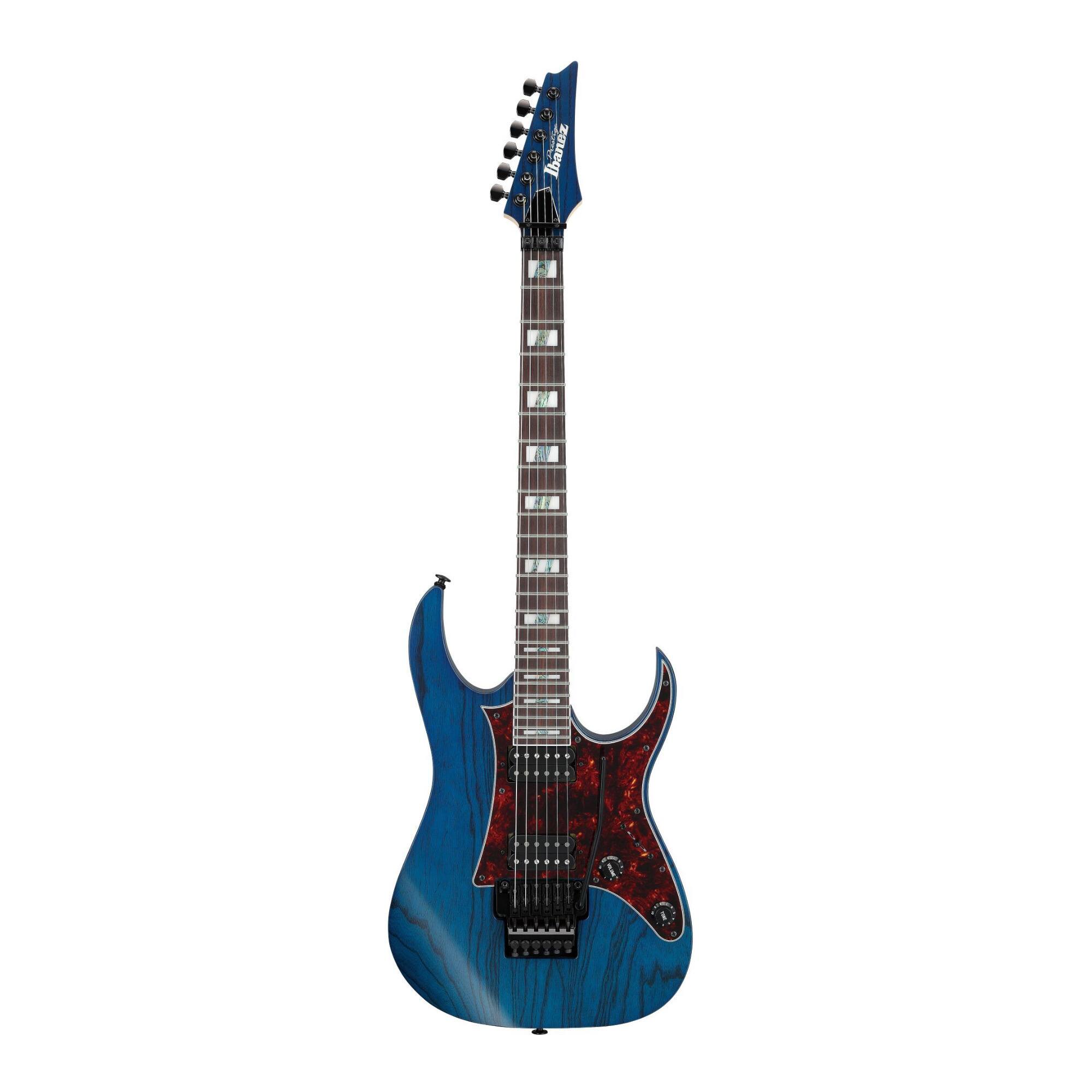 Angle. Ibanez - Ibanez RG653DXTDF RG 6str Electric Guitar w/Case - Transparent Deep Blue Flat.