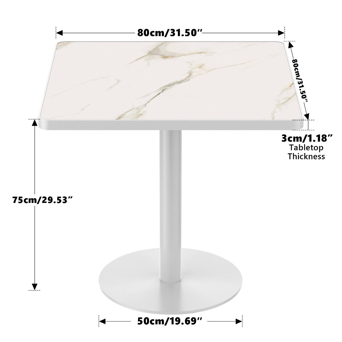 Loheer Sintered Stone Dining Table, Square Marble Look Tabletop for ...