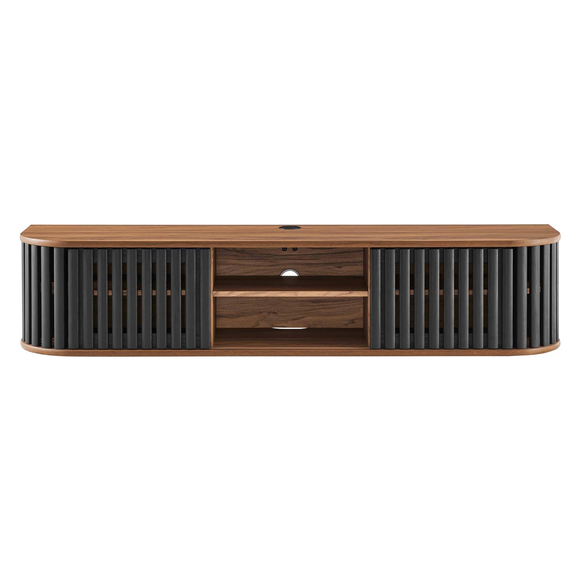 Alt View 2. Modway - Fortitude 63" Wall-Mounted TV Stand by Modway - Walnut Black.