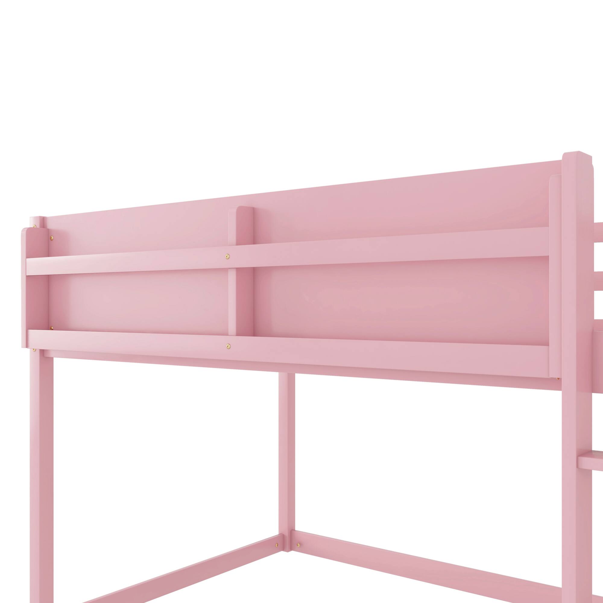 Alt View 5. GOODSILO - Low Twin Over Twin Solid Wood Bunk Bed with Ladder for Kids and Juniors - Pink.