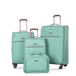 BreeBe - Softshell Suitcase Spinner Wheels Terylene Luggage Set 4-Piece Lightweight Durable - Green