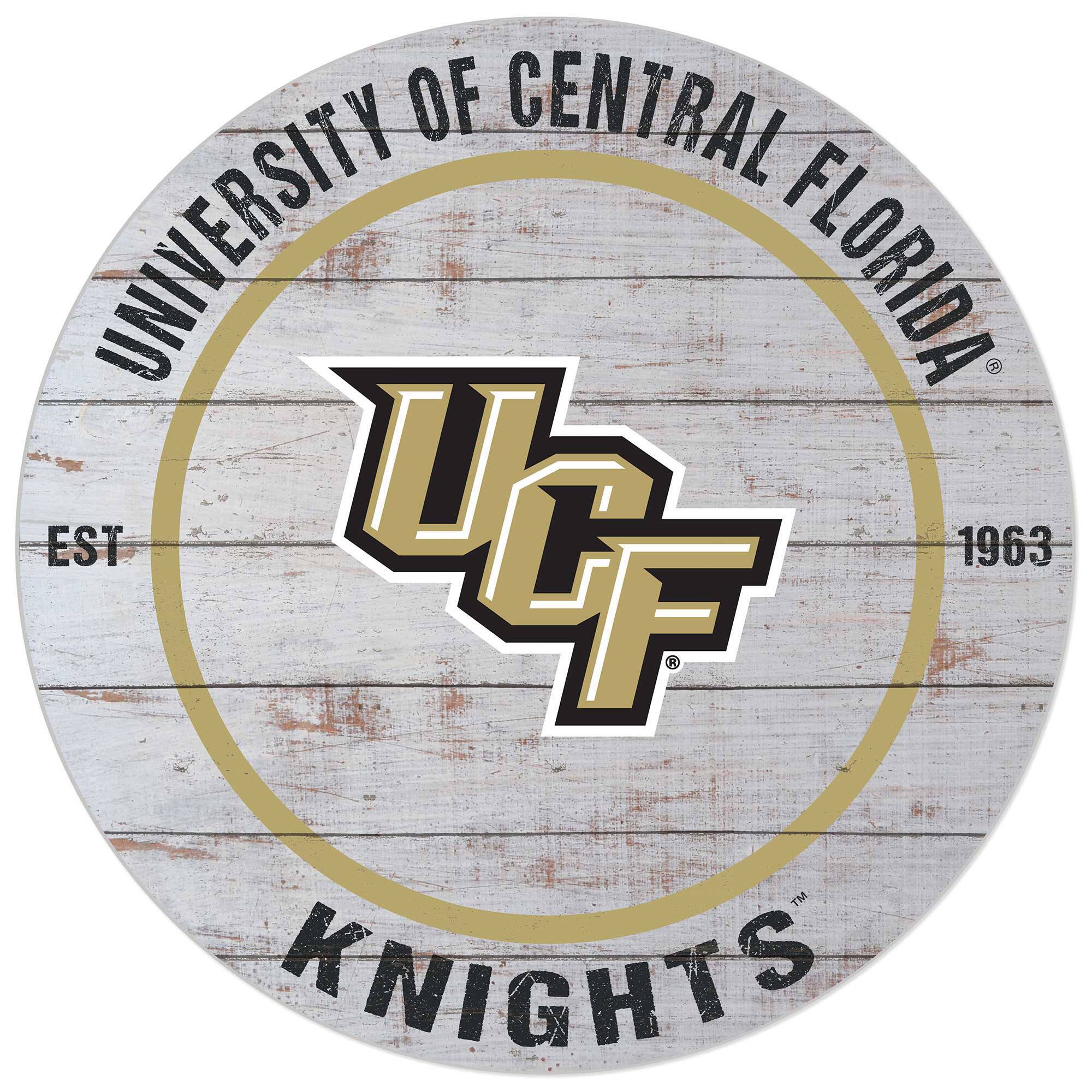 White UCF Knights 20'' x 20'' Indoor/Outdoor Weathered Circle Sign