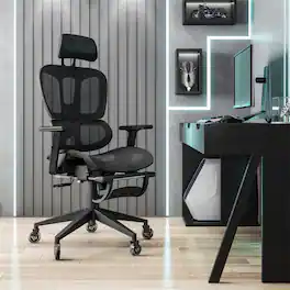 HTUTWOO - Ultimate Ergonomic Mesh Office Chair - Lumbar Support, Footrest, Adjustable Headrest, 110° Reclining - Black