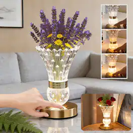 Luckbyte - Crystal Vase Touch Table Lamp, 3 Color Dimmable Rechargeable Eye-Caring Reading Lamp for Home Decor - Clear