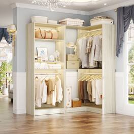 Aheaplus - 56.5'' Freestanding Closet System Set of 2: Comes with 4 Hanging Rods, Adjustable Shelves, Sturdy - Beige Oak