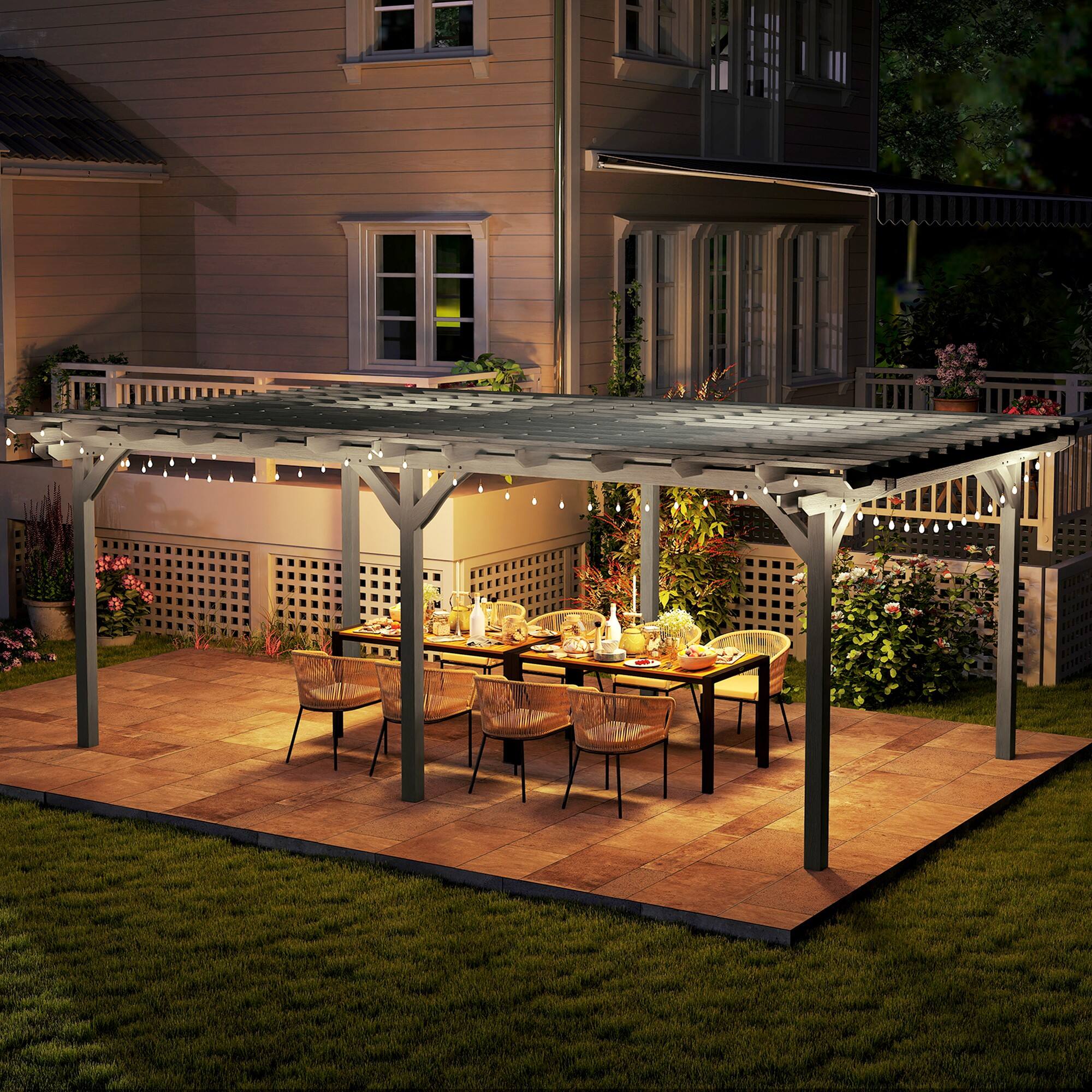 Alt View 4. Outsunny - 12' x 20' Outdoor Pergola, Wood Gazebo Grape Trellis with Stable Structure for Climbing Plant Support, Garden - Gray.