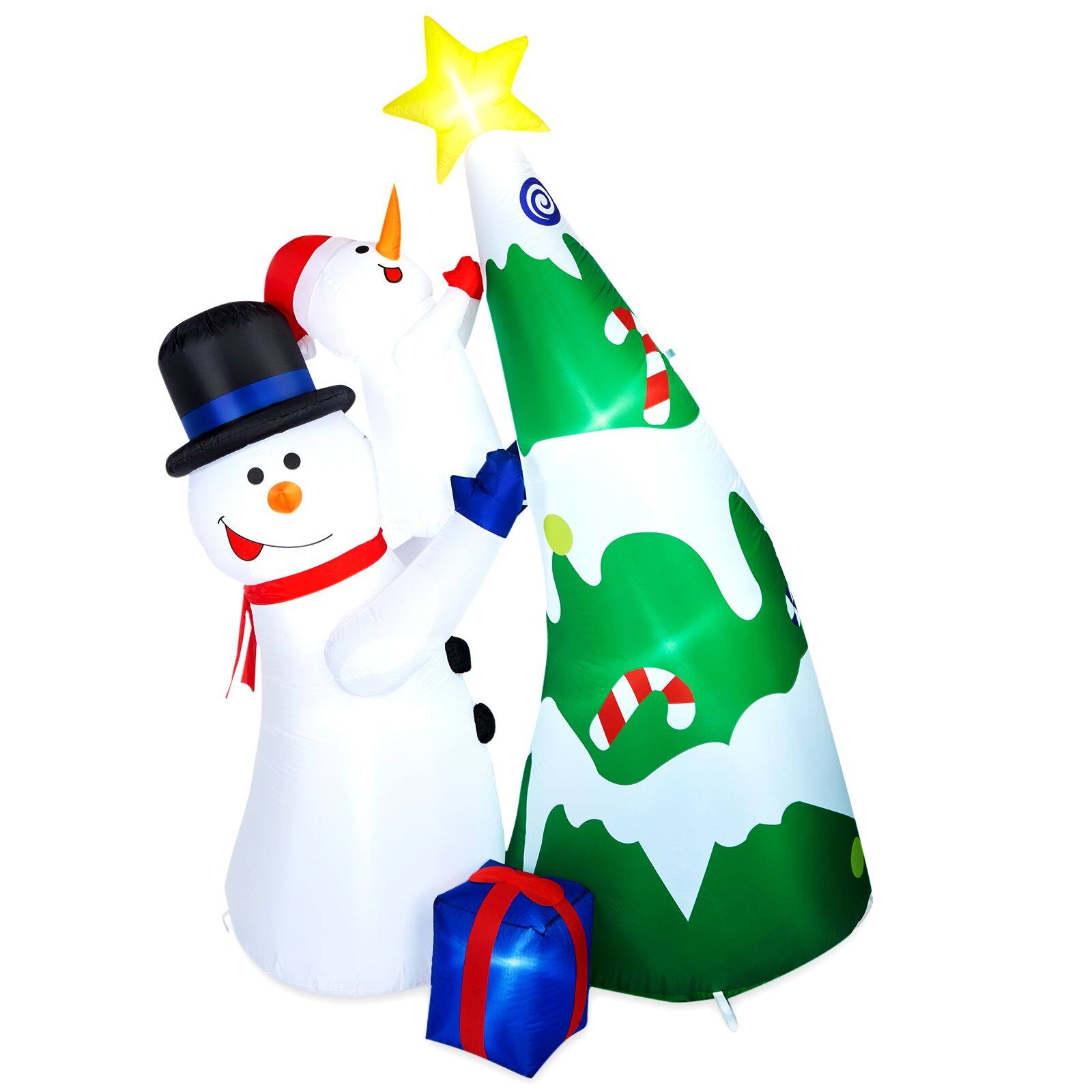 Front. CAMULAND - 7ft Inflatable Snowman Christmas Tree - White Green.