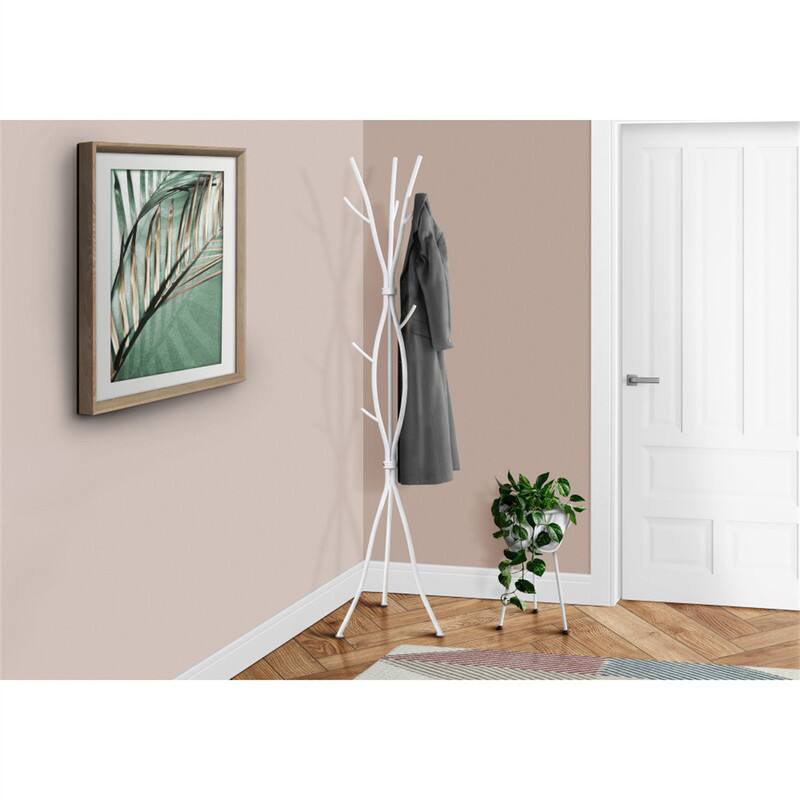 Angle. ALEXOUN - Metal Branch Design Coat Rack, Hall Tree, Free Standing with 11 Hooks, Ideal for Entryway and Bedroom, 74" Height, - White.