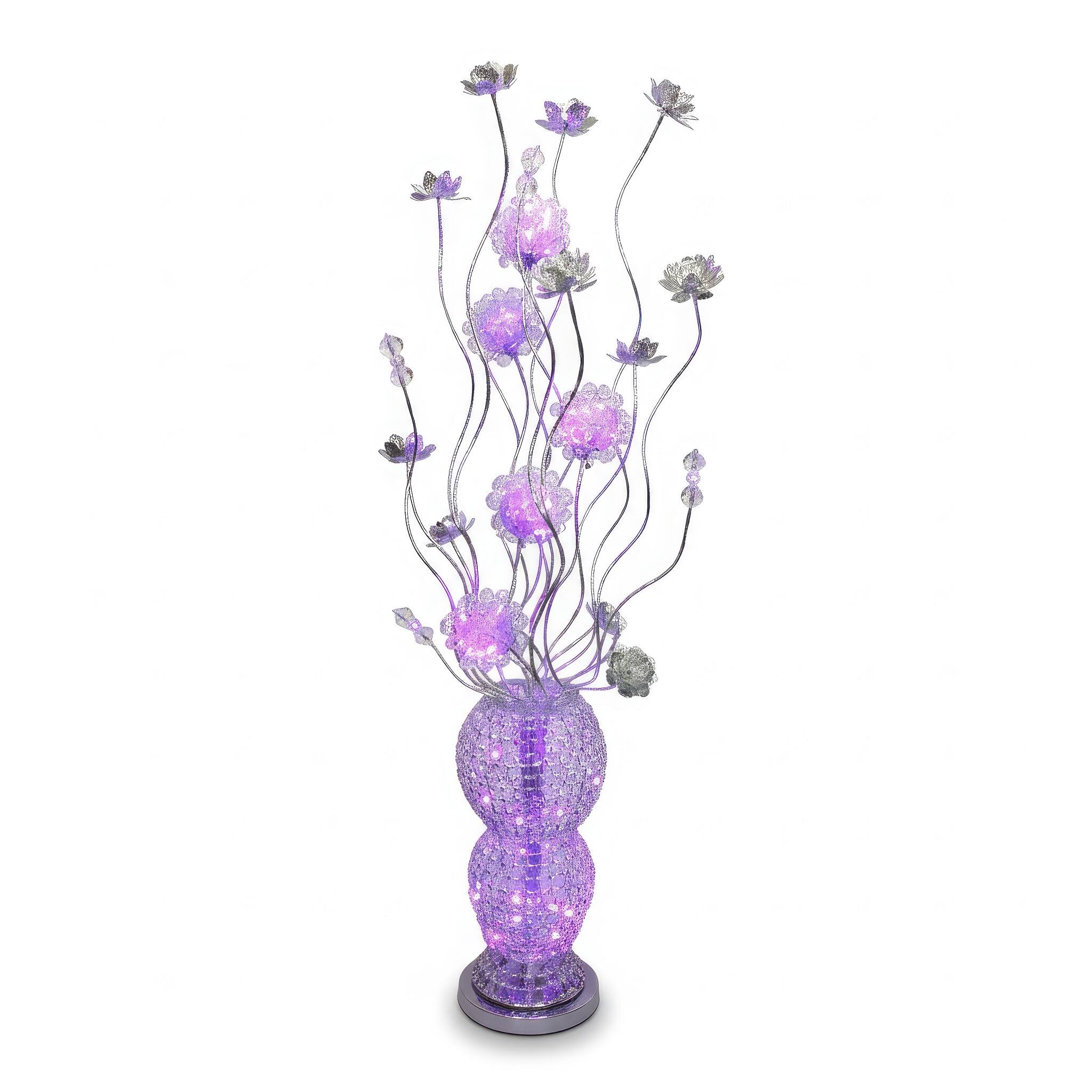 Angle. FC Design - 63"H Blue  LED Floral Bouquet with Silver Cylindrical Base Floor Lamp.