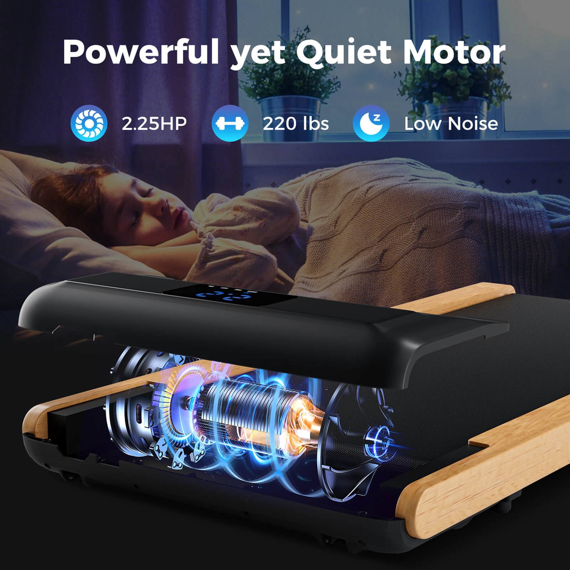 Powerful yet Quiet Motor
2.25HP
220 lbs
Low Noise