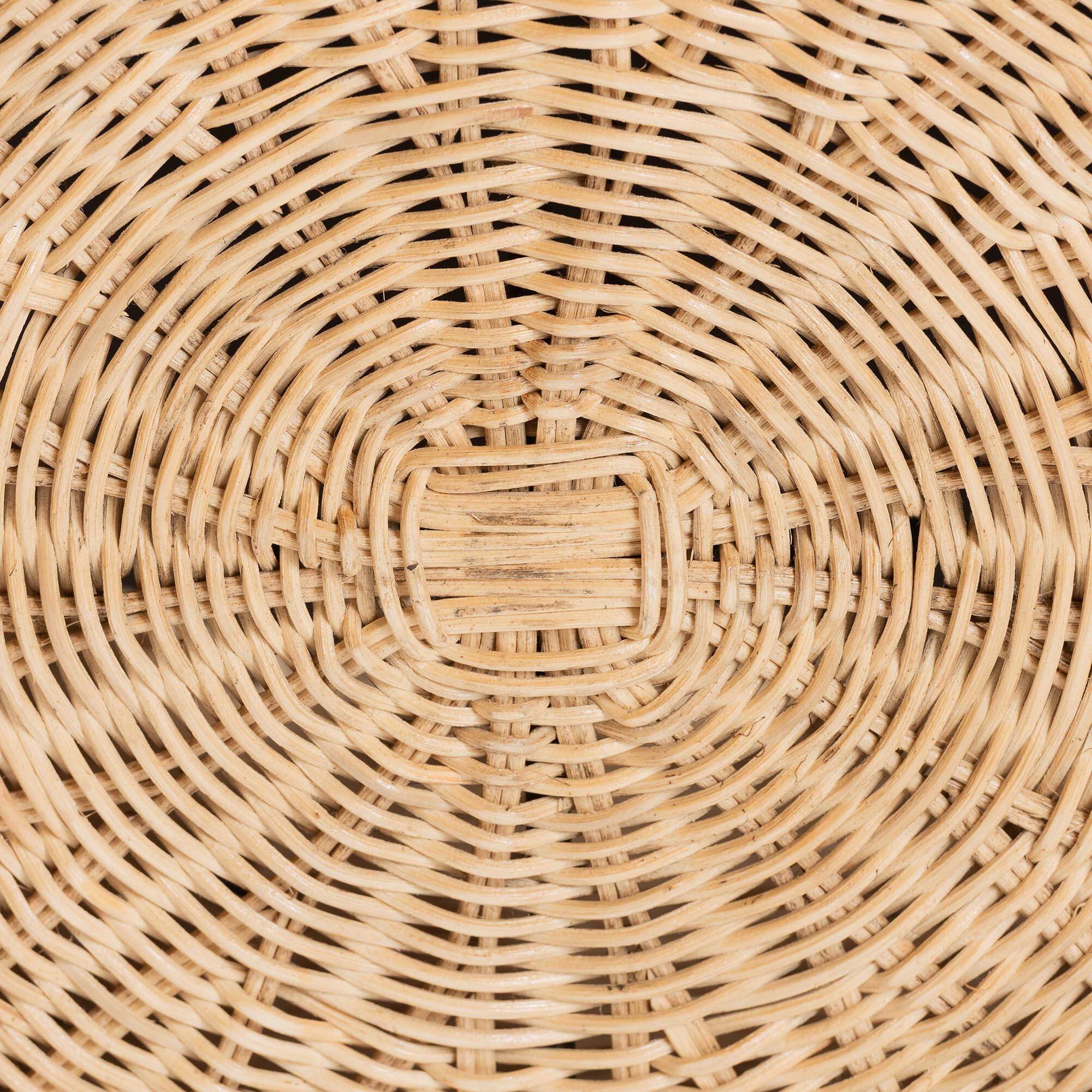 Back. bali & pari - Ying Round Natural Rattan Ottoman with Cushion - Handwoven Wicker Pleated Skirt Accent Coffee Table, Small - Natural Brown.