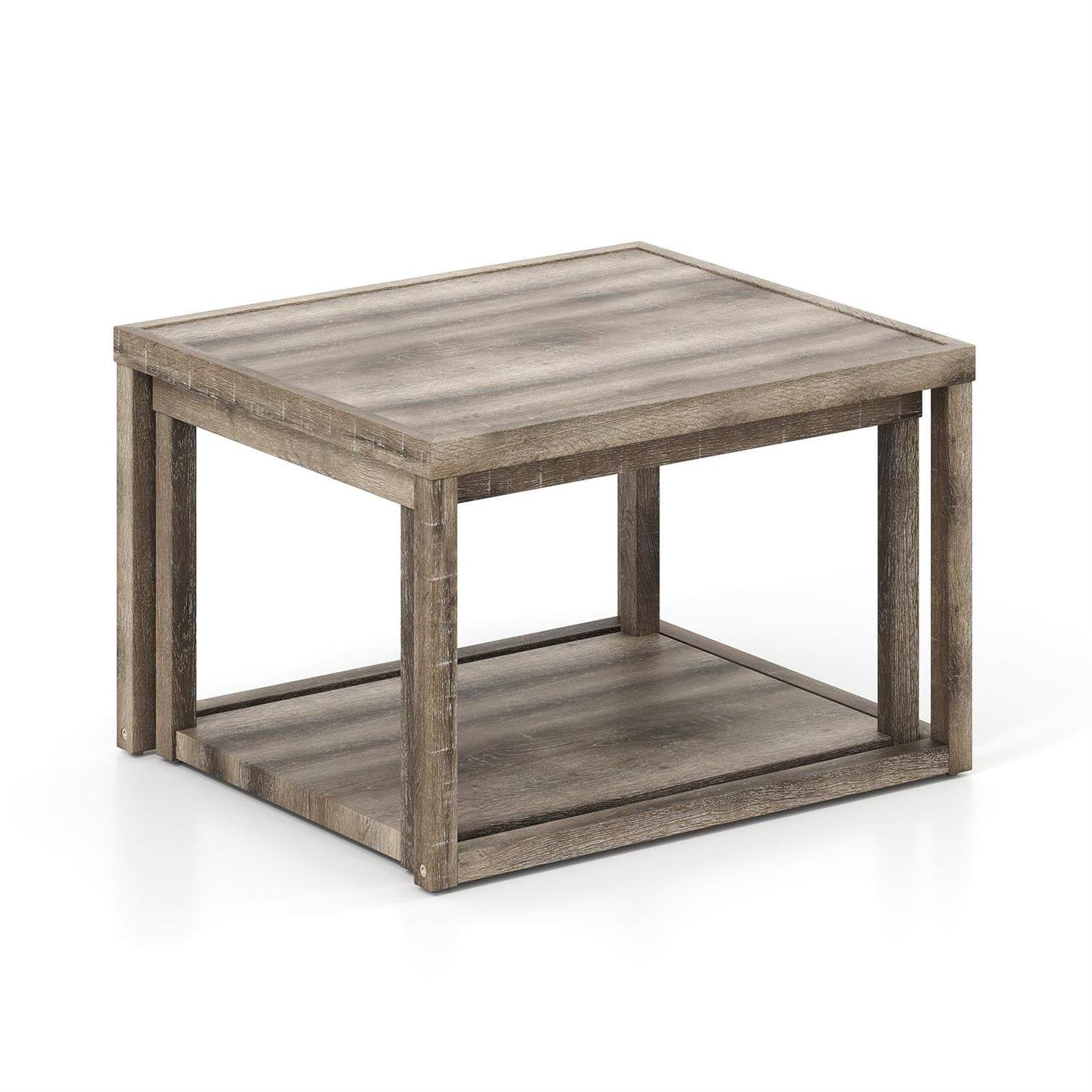 Left. Pefilos - Nesting Coffee Table Set (2 Pieces), Stackable Space-Saving Design, Rubber Wood Frame, Gray - Gray.