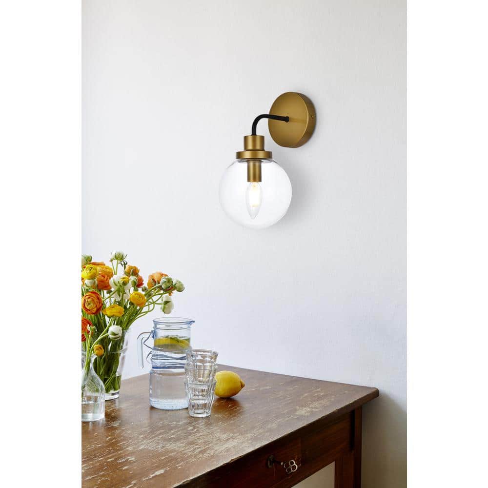 Living District - Hanson 1 light bath sconce in black with brass with clear shade - Black And Brass And Clear Shade price history on PriceWatchPro
