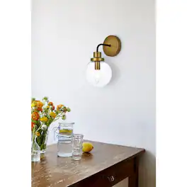 Living District - Hanson 1 light bath sconce in black with brass with clear shade - Black And Brass And Clear Shade