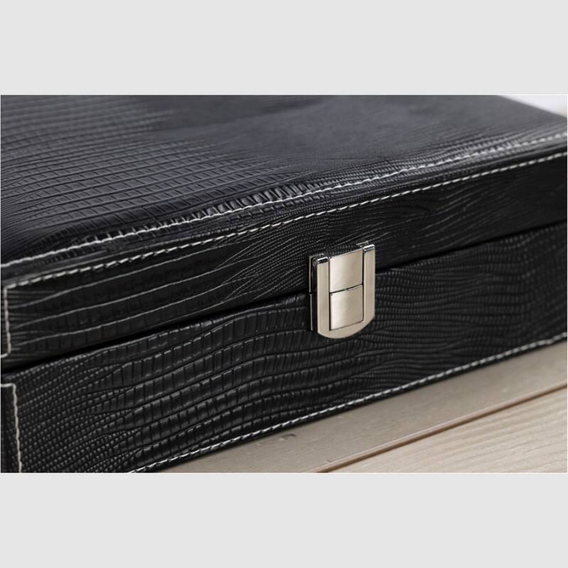 Back. Prestige - THE GatorBack Black Cigar Humidor Gift Set - Black Gator Skin Design Leather .