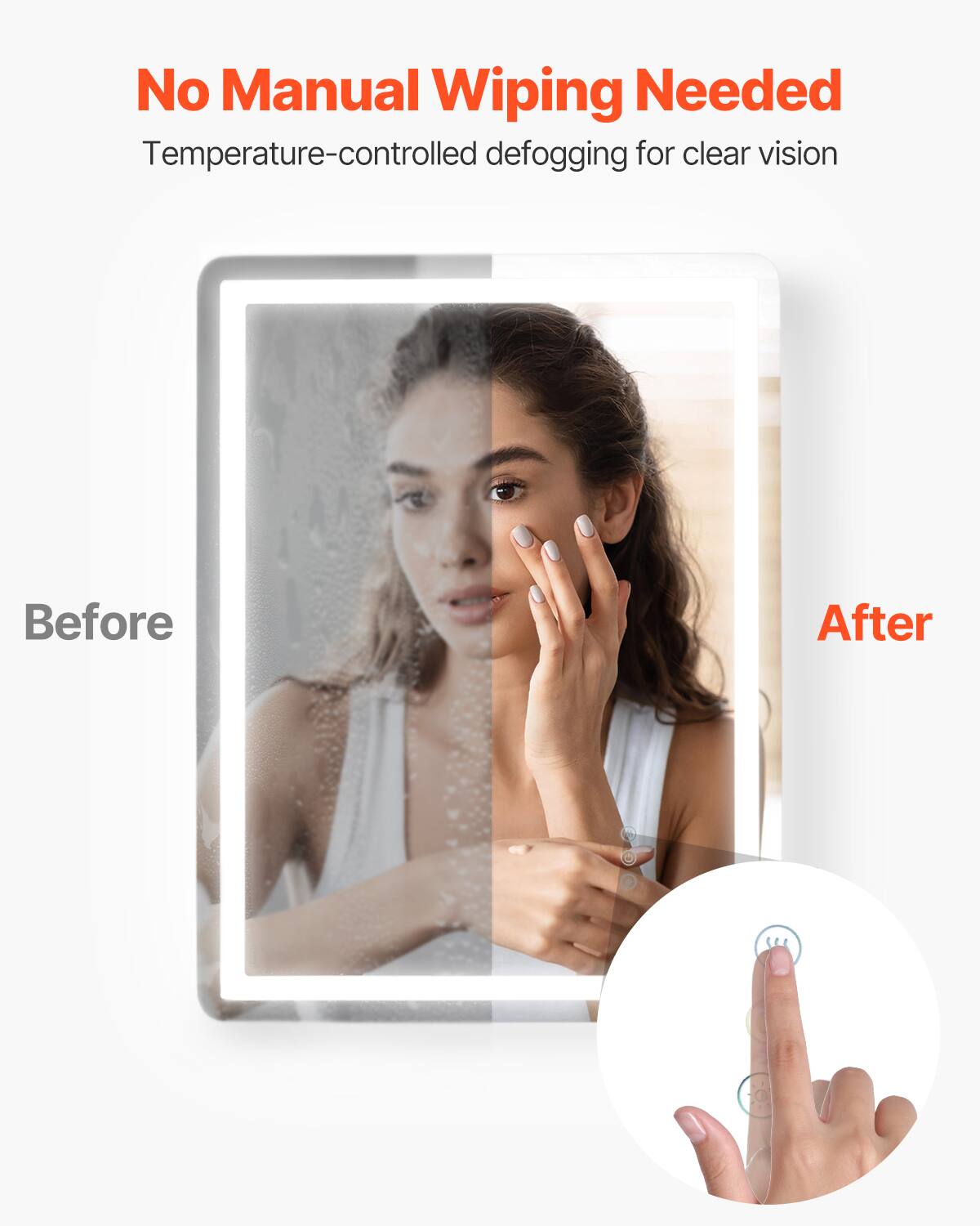No Manual Wiping Needed  
Temperature-controlled defogging for clear vision  

Before  
After