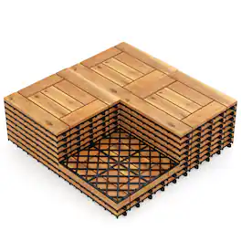 Costway - 12" x 12" Acacia Wood Interlocking Deck Tiles, 27 PCS Waterproof Flooring Tiles - Natural