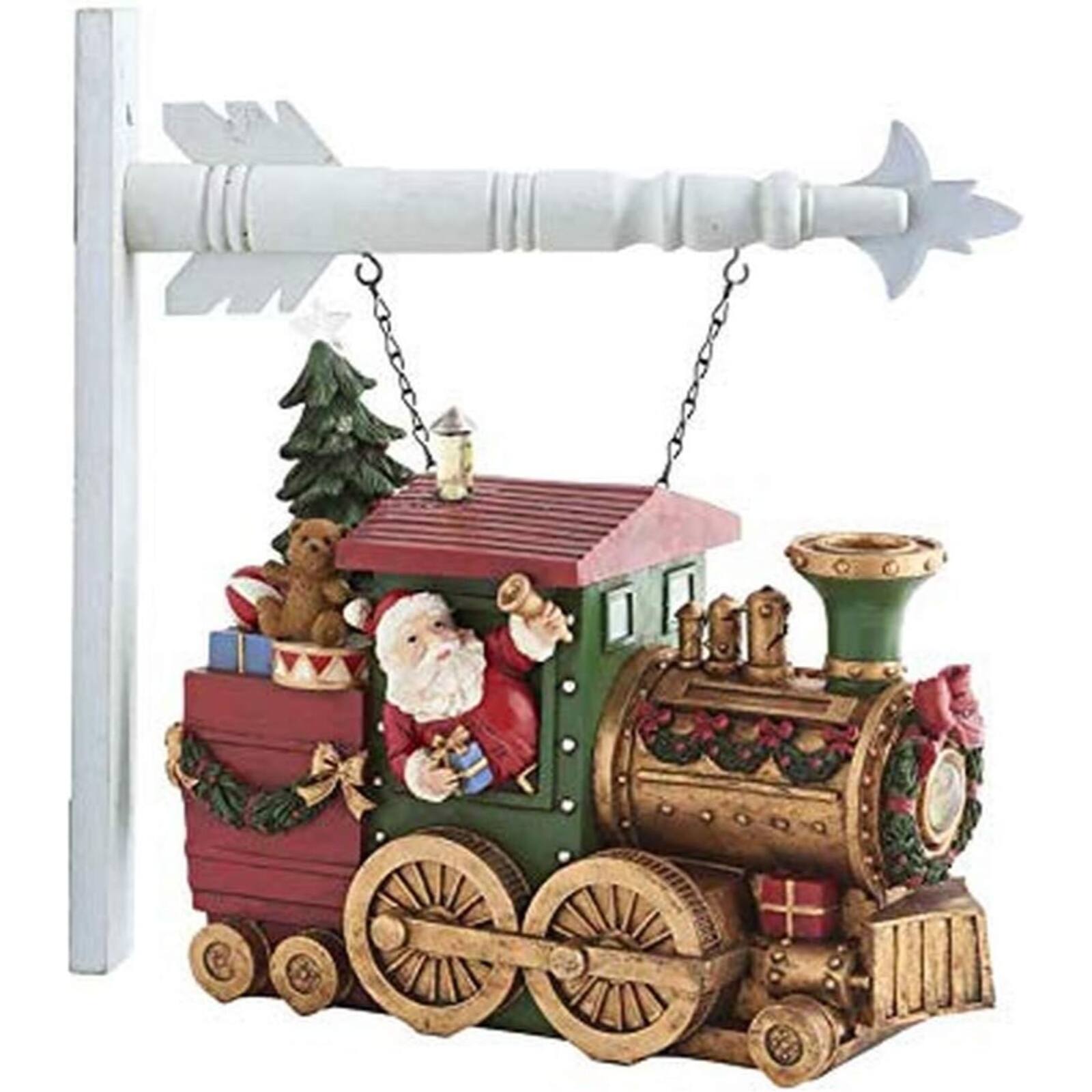 Angle. K&K Interiors - K&K Interiors Musical LED Santa Toy Train Christmas Arrow Replacement Sign 8.75 x 10.25 inch - Arrow Sold Separately - Multicolor.