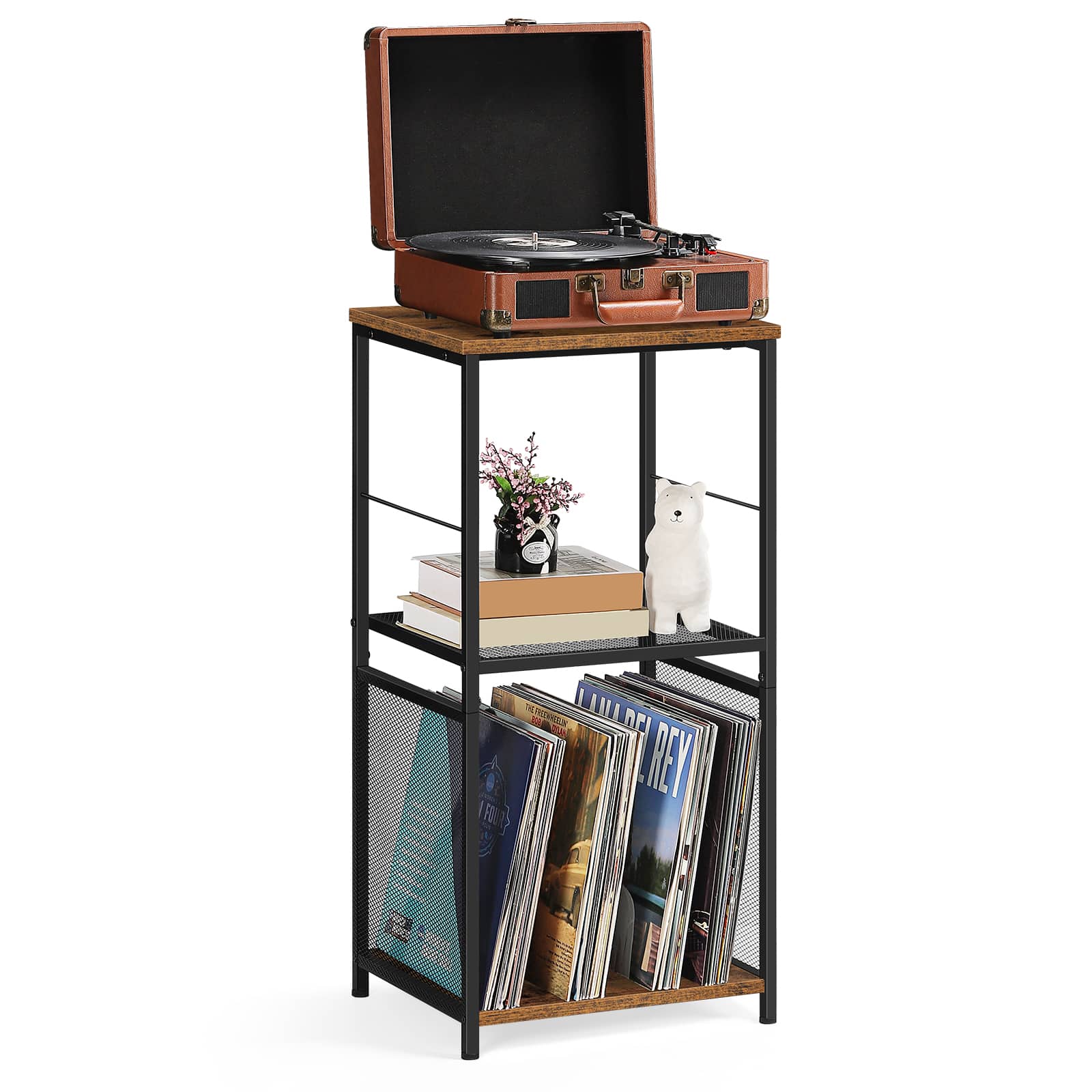 Oumilen - Vinyl Record Player Stand with Charging Station & Storage Shelves - Brown price history on PriceWatchPro
