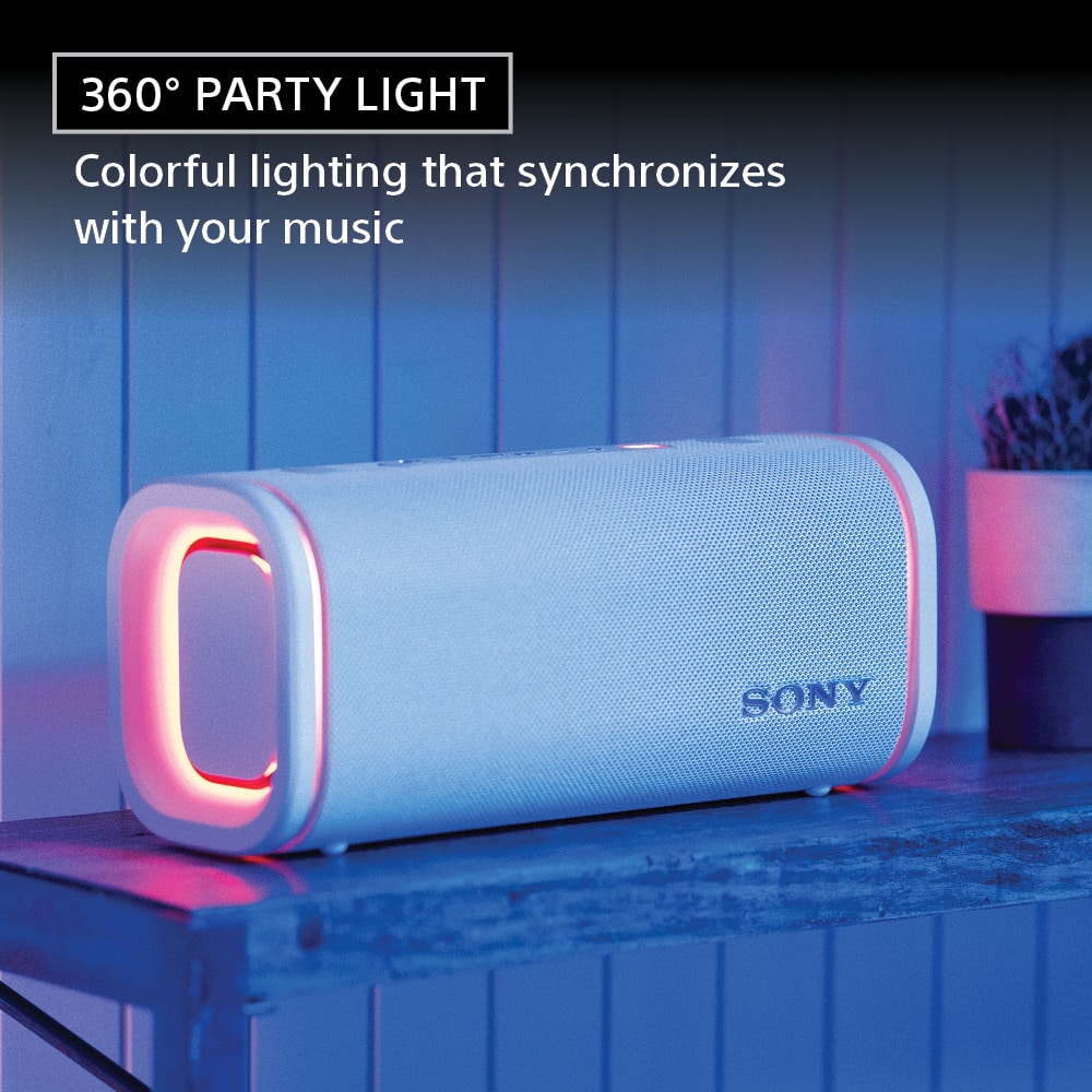 The text on the image reads: "360° Party Light Colorful lighting that synchronizes with your music 0 SONY."