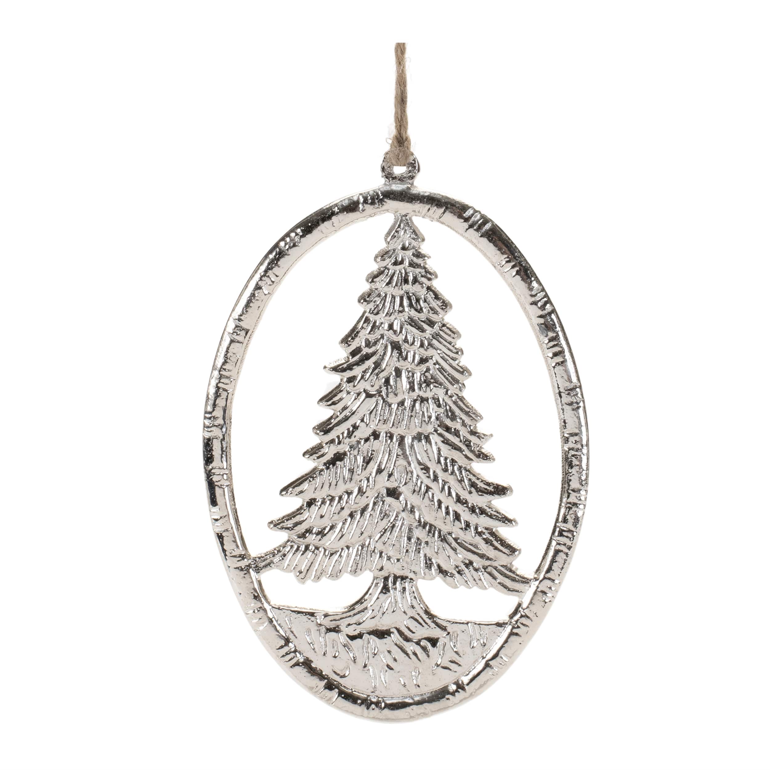 BreeBe - Etched Metal Pine Tree Ornament (Set of 12) - Gray