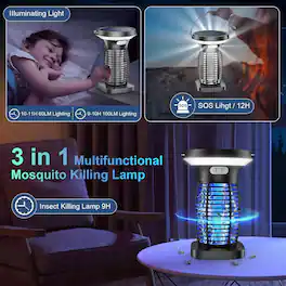 Solar Bug Zapper Outdoor – 3-in-1 Mosquito Zapper Solar Powered, Cordless Bug Zapper Indoor with Night Light, Waterproof