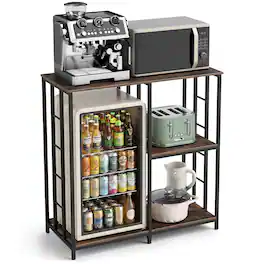 Costway - Kitchen Baker's Rack, 3-Tier Mini Fridge Stand with Open Shelves for Microwave - Rustic Brown & Black