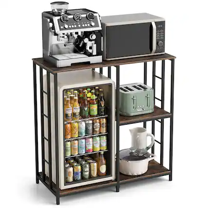 Front. Costway - Costway Kitchen Baker's Rack, 3-Tier Mini Fridge Stand with Open Shelves for Microwave - Rustic Brown & Black.