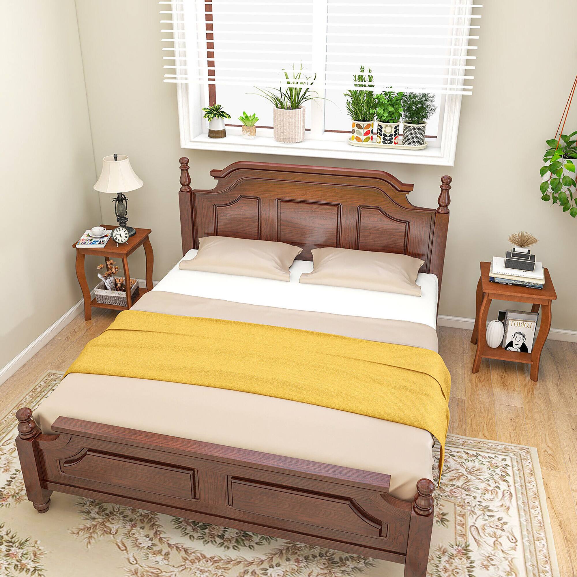 Alt View 3. Gymax - Gymax 2-Tier Square End Table Narrow Sofa Side Nightstand w/ Storage Shelf & Wood Legs - Walnut.