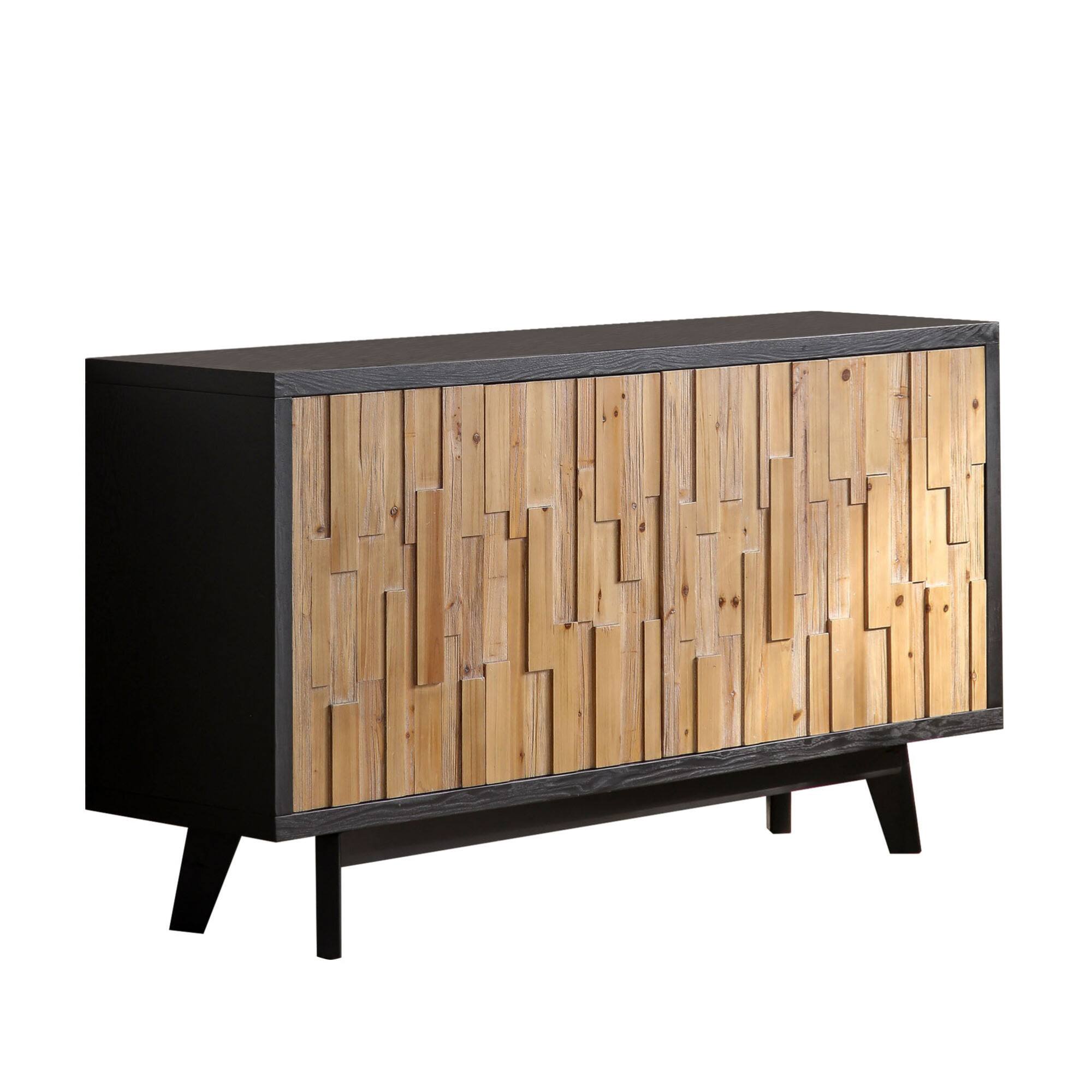 Back. GOODSILO - Contemporary Geometric Pattern Four-Door Wooden Storage Cabinet for Living Room and Dining Area - Black+Natural.