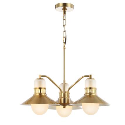 Front. Jonathan Y - Colin 3-Light 22" Adjustable Iron/Glass Retro Hurricane LED Pendant, Brass Gold - Brass Gold.