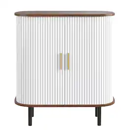 Forest'nSky - 28" Fluted Wine Bar Cabinet Sideboards with 8-Grid Wine Rack, 5-Level Adjustable Shelves - White