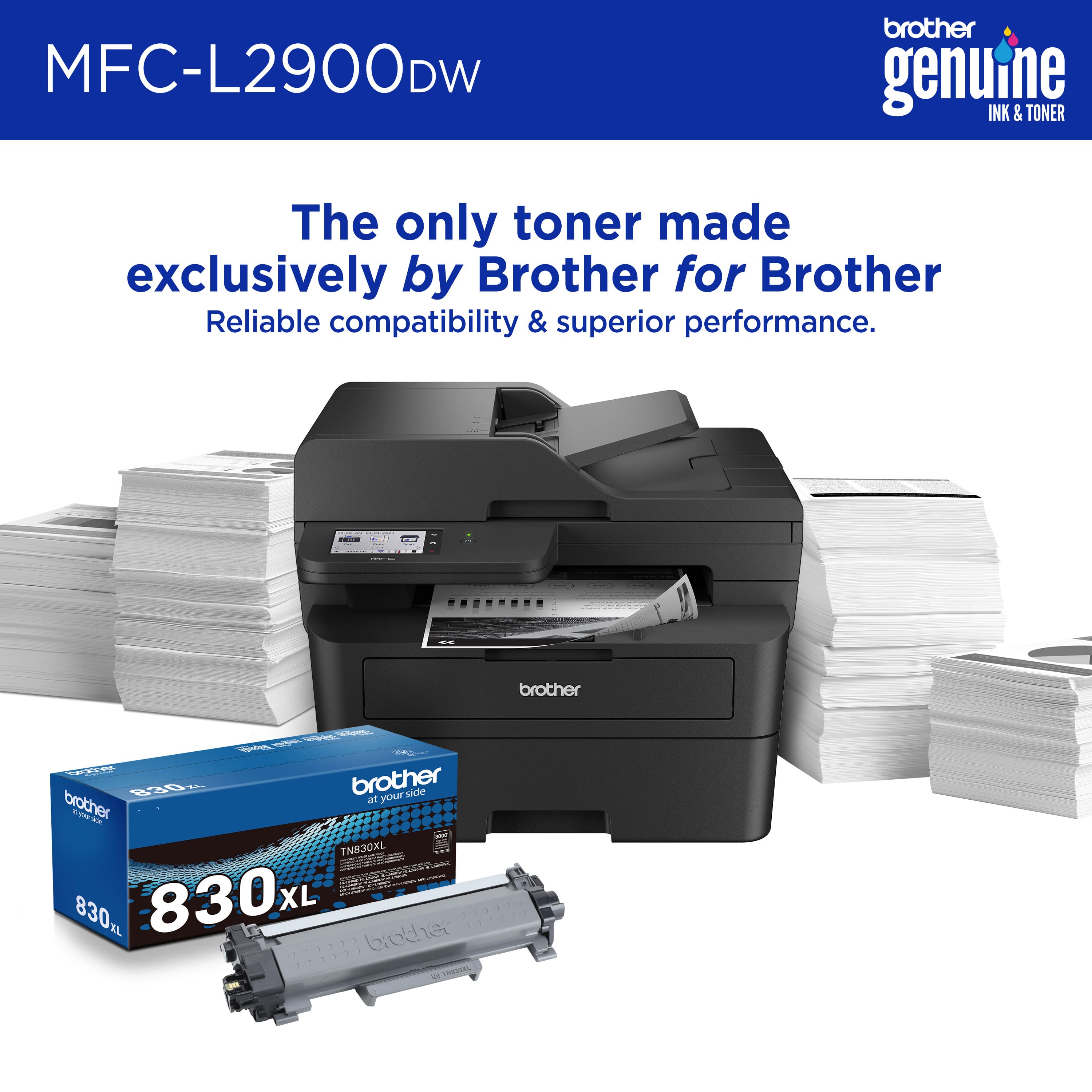 MFC-L2900DW Brother Genuine INK & TONER: The only toner made exclusively by Brother for Brother. Reliable compatibility & superior performance.