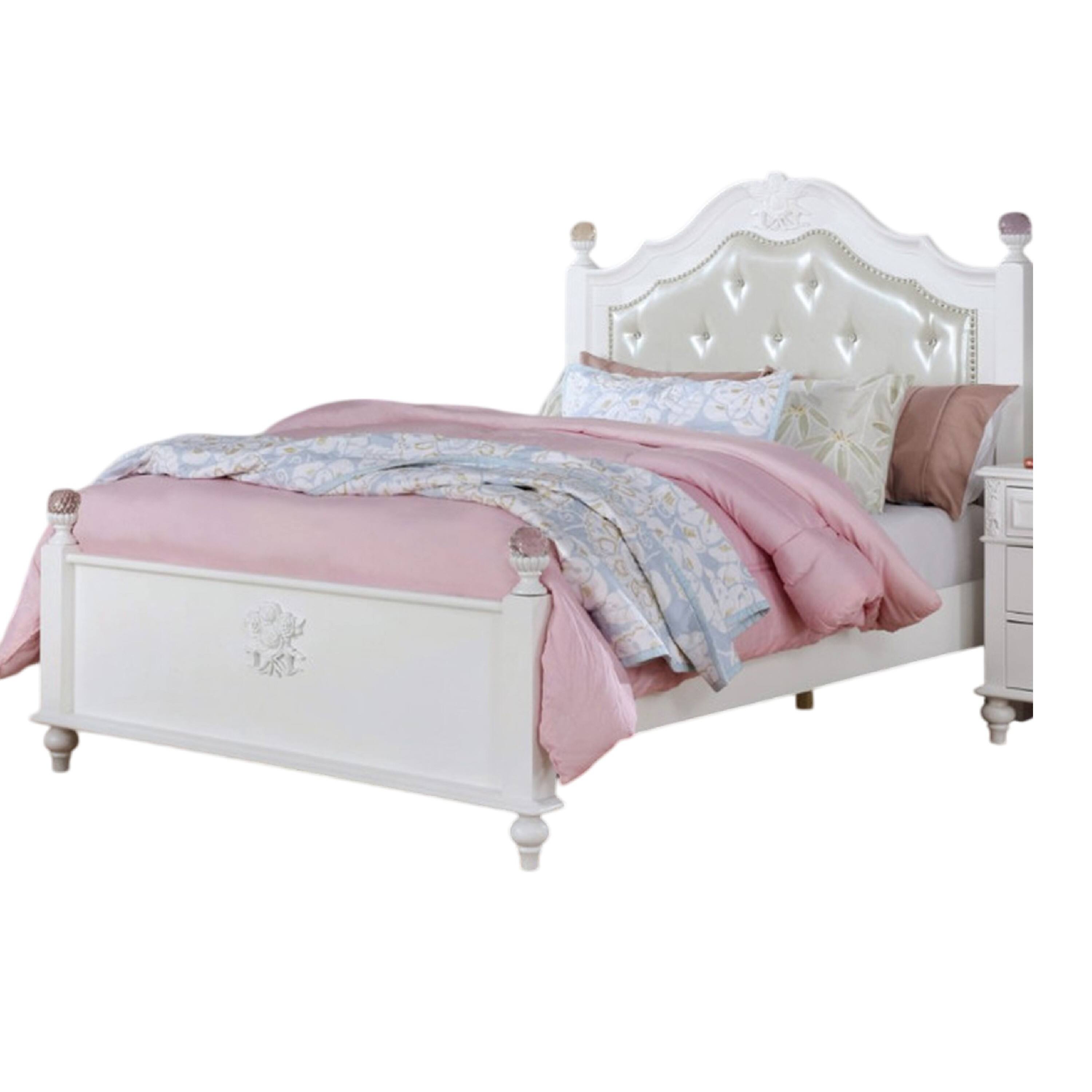 Alt View 1. Manhattan Lane - Bela Twin Size Bed w Button Tufted Headboard, White Faux Leather - White.
