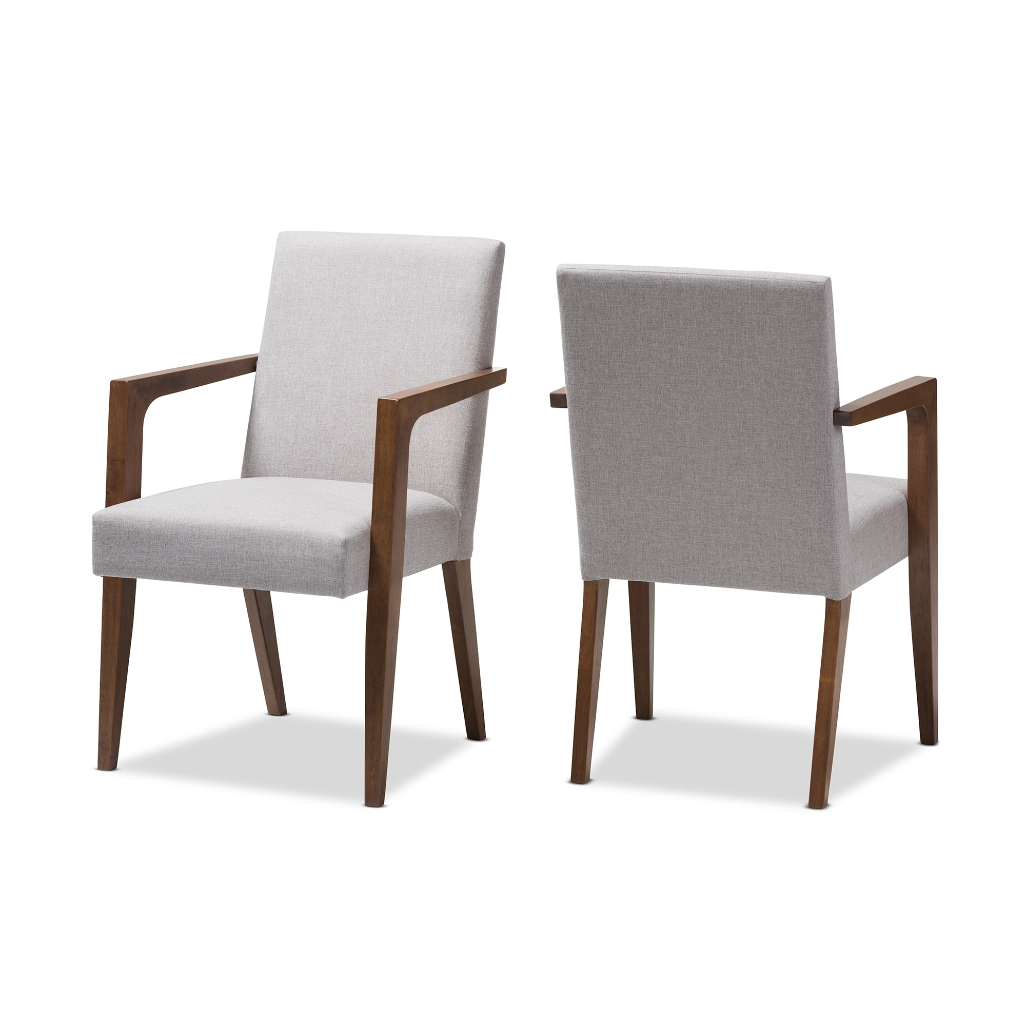 Baxton Studio - Andrea Mid-Century Modern Upholstered Wooden 2-Piece Lounge Chair Set - Greyish Beige/"Walnut" Brown