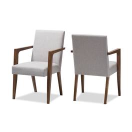 Baxton Studio - Andrea Mid-Century Modern Upholstered Wooden 2-Piece Lounge Chair Set - Greyish Beige/"Walnut" Brown