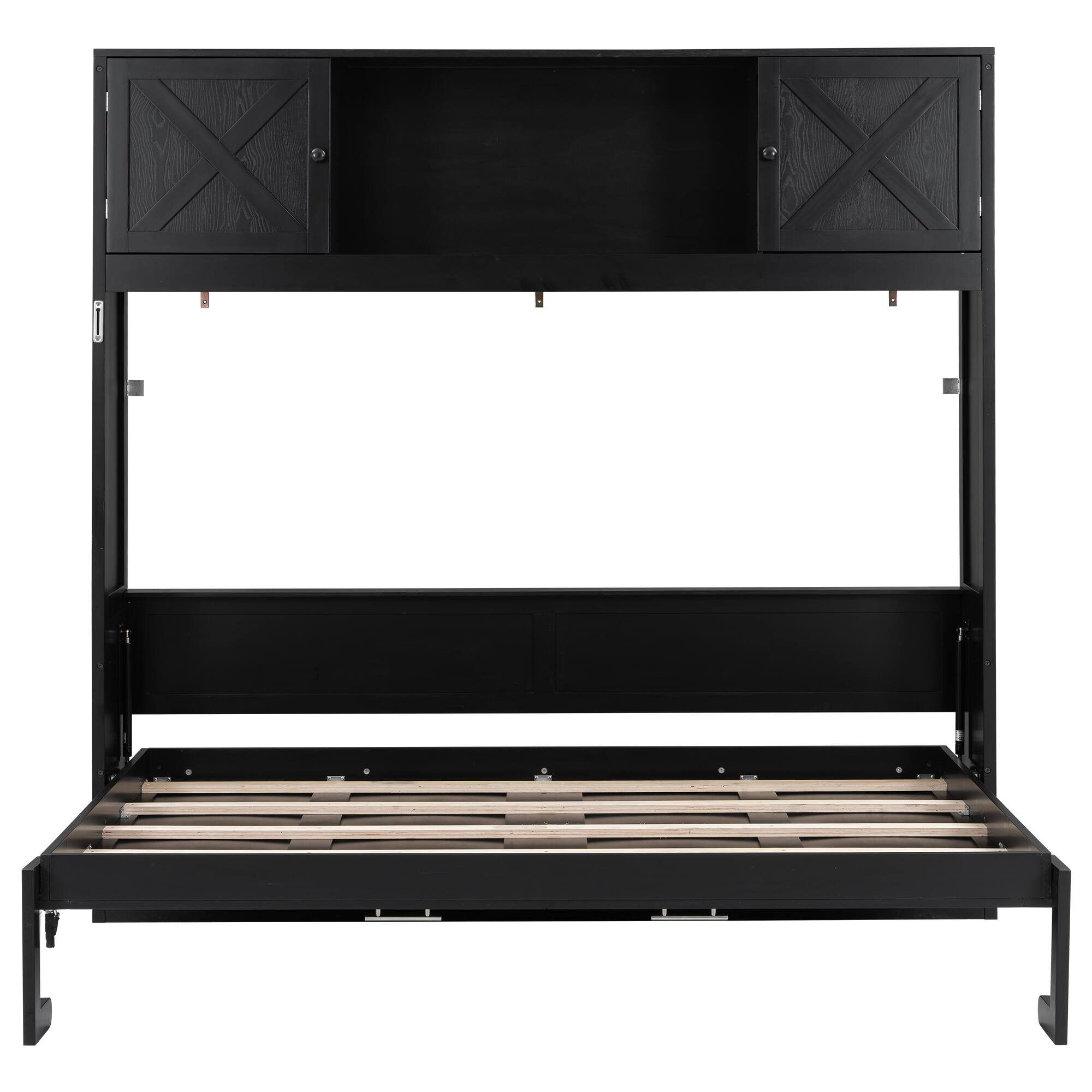 Alt View 1. Whisen - Full Size Murphy Bed with Integrated Storage Cabinets, Space-Saving Foldable Wall Bed Frame - Black.