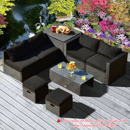 Gymax - 8PCS Rattan Patio Sectional Furniture Set w/ Waterproof Cover & Cushions - Black