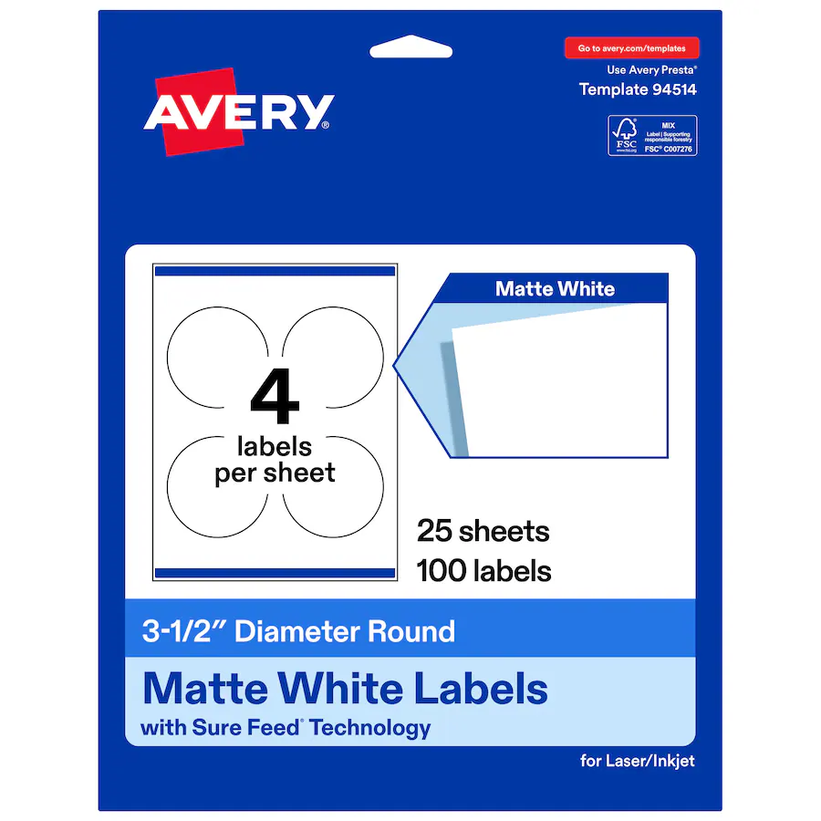 String Label Avery Avery® Matte Round Labels, 3.5