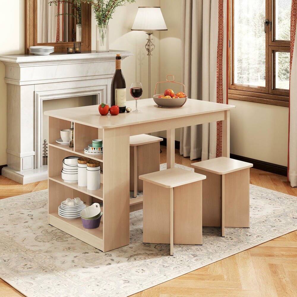 Alt View 4. Kadyn - 5Piece Counter Height Dining Set with Storage Shelf and 4 Stools Natural Finish - Brown.