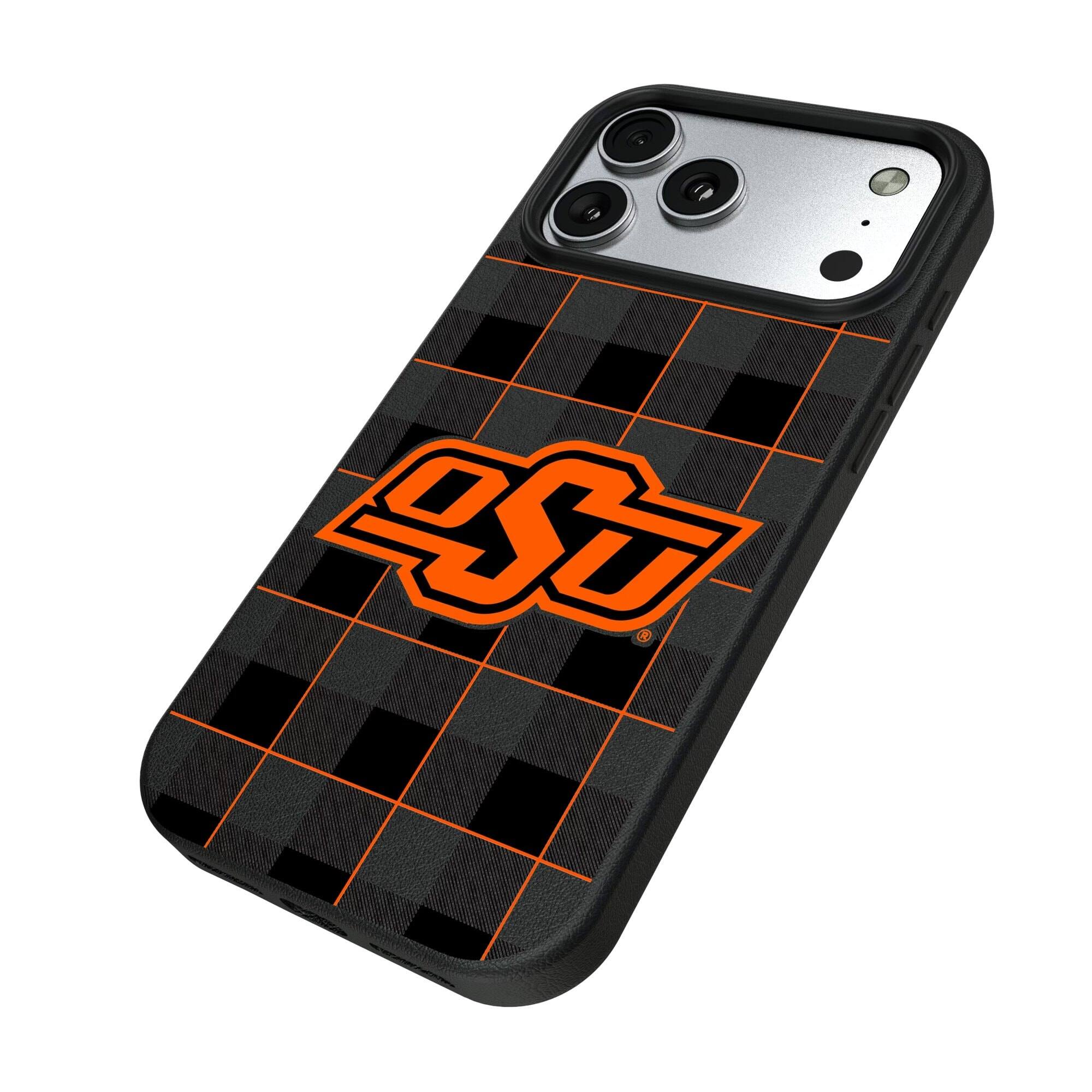 Alt View 1. Keyscaper - Oklahoma State Cowboys Plaid Magnetic Bump iPhone Case - 16 Plus - Black.