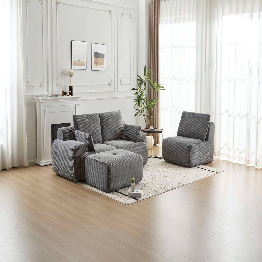 Angle. Kadyn - Modern Memory Foam Compressed Sofa, Large Pet-Friendly Sectional Couches, Corduroy Fabric, Gray - Gray.