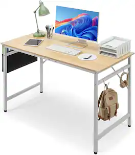 Winado - Simple Computer Office Gaming Desk with Side Fabric Drawer & Hook Writing Desk Work Desk for Home Bedroom Living Room - Oak-47inch