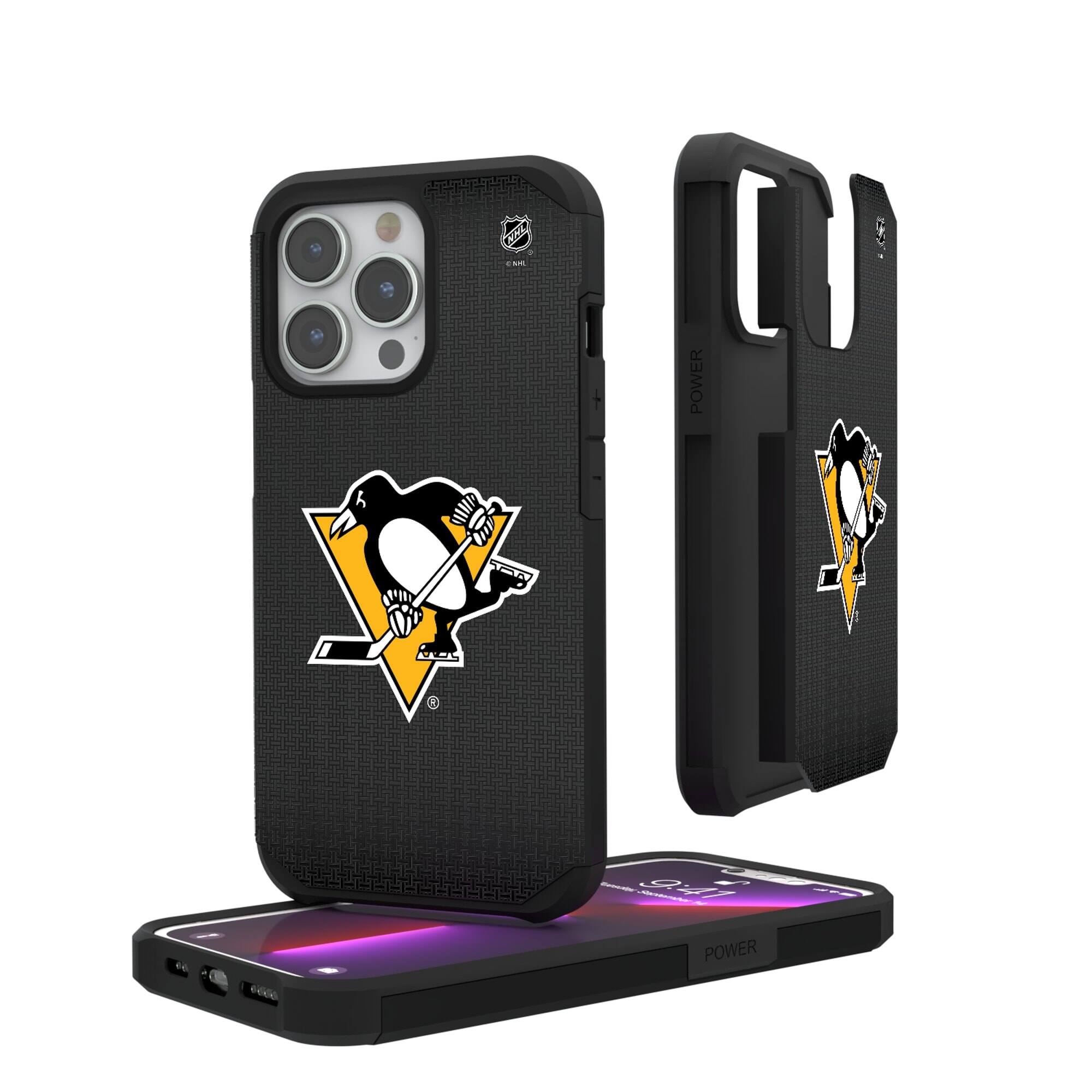 Keyscaper - NHL - Pittsburgh Penguins Linen Logo iPhone Rugged Case - 15 - Black