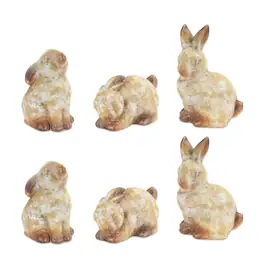 BreeBe - Weathered Terra Cotta Rabbit Garden Statue (Set of 6) - Grey, Brown