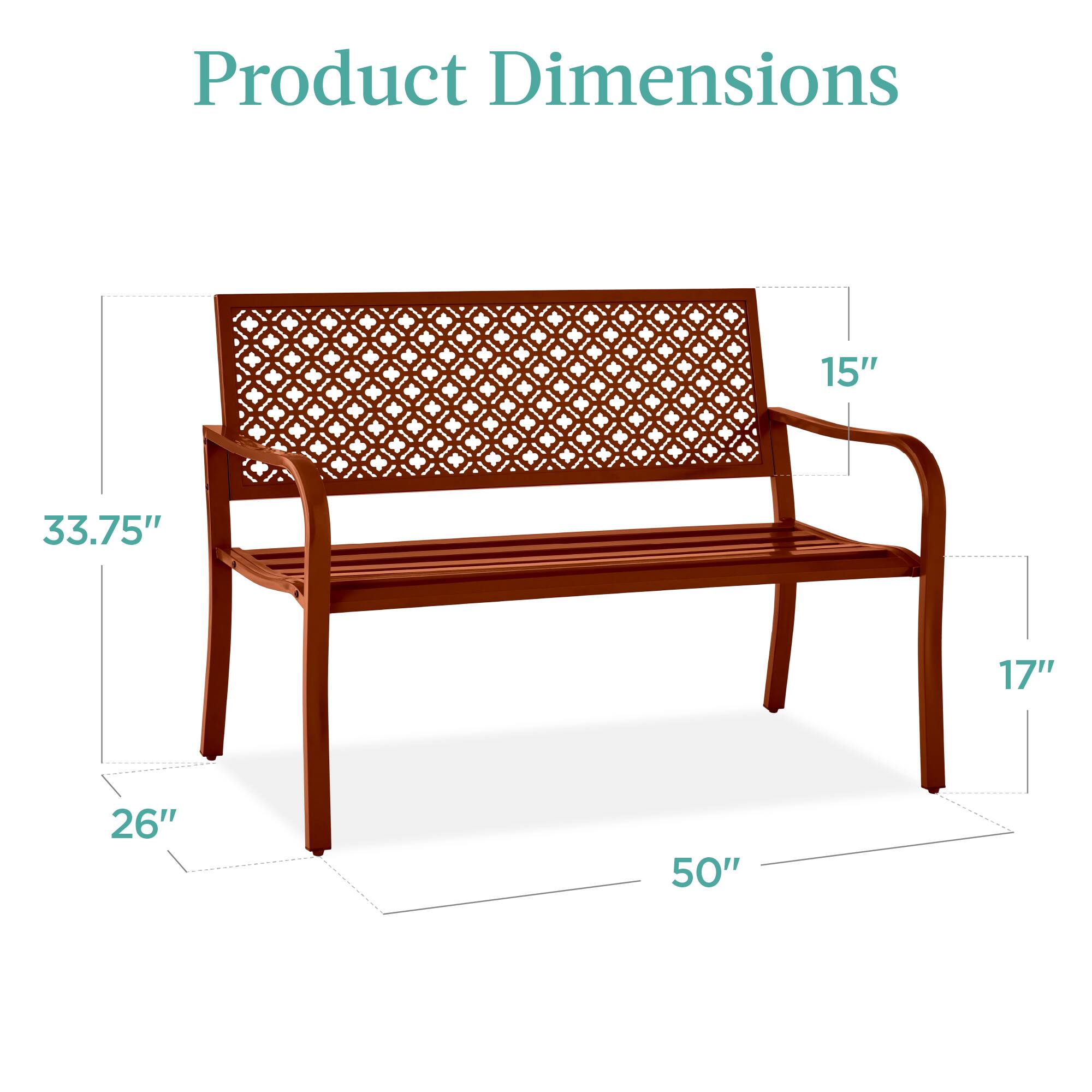 Product Dimensions

- Length: 50"
- Width: 33.75"
- Height: 26"
- Depth: 17"
- Armrest Height: 15"