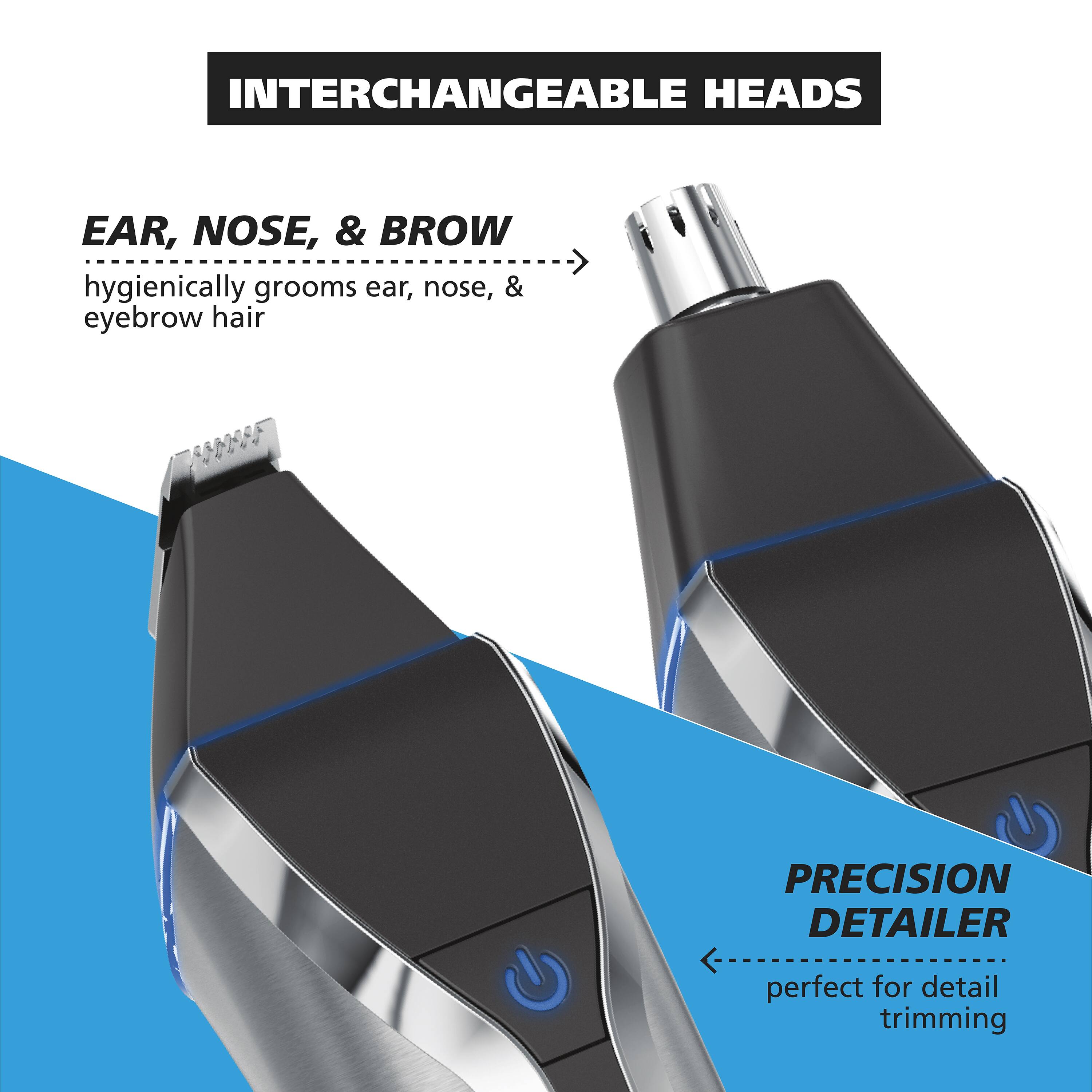 Interchangeable Heads: Ear, Nose, & Brow - Hygienically Grooms Ear, Nose, & Eyebrow Hair - Precision Detailer - Perfect for Detail Trimming.